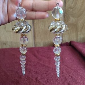 Elegant Gold and Clear Beaded Drop Ornaments